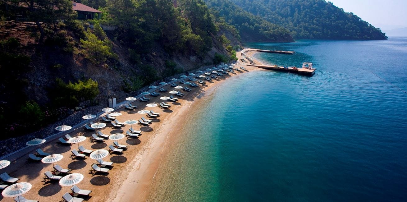 İnlice Beach near Göcek with calm Mediterranean sea